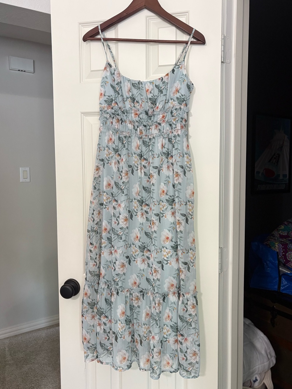 Altar’d State Light Blue Floral Smocked Midi Dress